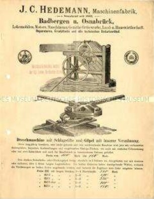 Dreschmaschine mit Schlagstiften und Göpel mit innerer Verzahnung