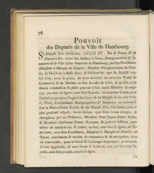 Pouvoir des Deputés de la Ville de Hambourg. / Vollmacht der Hamburgischen Herren Abgeordneten.