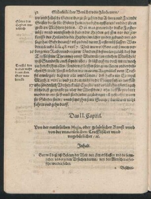 Das II. Capitel. Von der natürlichen Magia, oder gebürlicher Kunst unnd von der unnatürlichen/ Teufflischer unnd ungebürlicher/ [et]c.