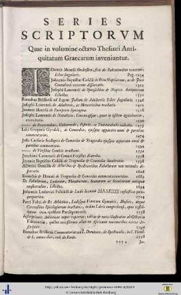 Series Scriptorum quae in volumine octavo…inveniuntur.