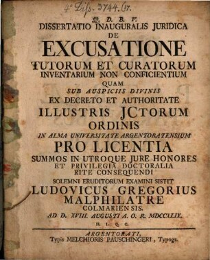 Diss. inaug. iur. de excusatione tutorum et curatorum, inventarium non conficientium