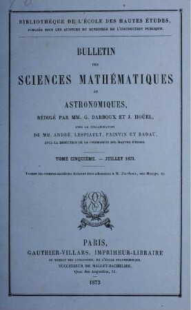 Tome Cinquiéme. - Juillet 1873.