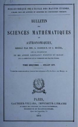 Tome Cinquiéme. - Juillet 1873.