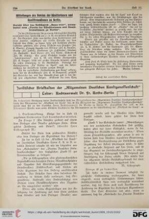 Juristischer Briefkasten der "Allgemeinen Deutschen Kunstgenossenschaft"