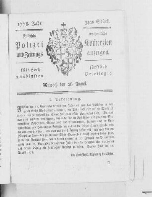 34tes Stück., Ausgabe vom 26. August 1778