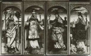 Döbeln, Nicolaikirche, Innenraum, Altar : Altar, 1. Wandlung mit den Heiligen Erasmus, Petrus, Gregor und Valentin