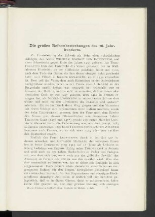 Die großen Reformbestrebungen des 16. Jahrhunderts.