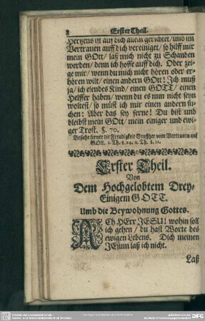 Erster Theil. Dem Hochgelobtem Drey-Einigem Gott
