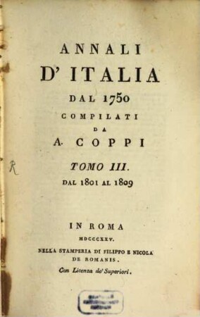 Annali d'Italia dal 1750, 3. Dal 1801 al 1809