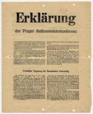 Sonderdruck mit dem Wortlaut der Erklärung einer Konferenz der Außenminister der osteuropäischen Staaten zur Deutschland-Politik der Westmächte