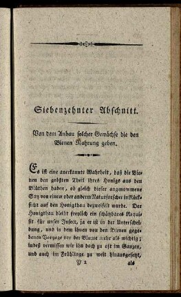 Siebenzehnter Abschnitt. Von dem Anbau solcher Gewächse die den Bienen Nahrung geben.
