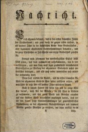 Nachricht [die Reformation der Bruderschaften im Herz Österreichs unter der Ens betreffend] : dd. Wien d. 9. Aug. 1783