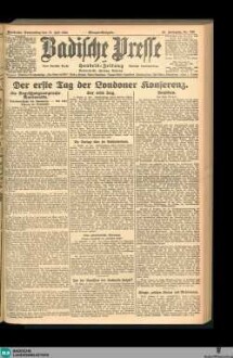 Badische Presse : Generalanzeiger der Residenz Karlsruhe und des Großherzogtums Baden, Morgenausgabe