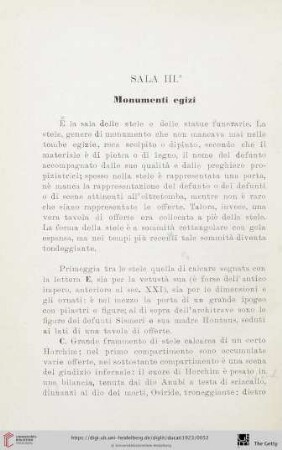 Sala III: Monumenti egizi