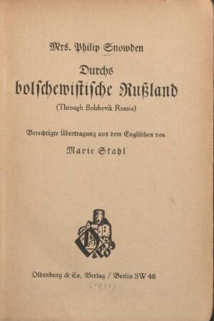 Durchs bolschewistische Russland : (Through Bolshevik Russia)