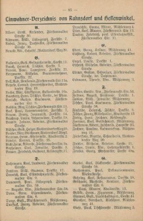 Einwohner-Verzeichnis von Rahnsdorf und Hessenwinkel