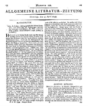 Fischer, J. C.: Anfangsgründe der höhern Geometrie. Zum Gebrauche d. Vorlesungen. Jena: Cröker 1796