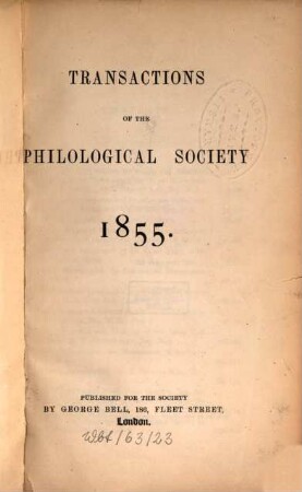 Transactions of the Philological Society. 1855