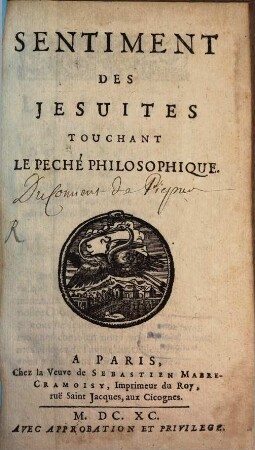 Sentiment des Jésuites, touchant le péché philosophique, [1]