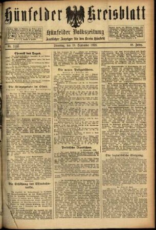 Ausgabe vom Dienstag, den 19. September 1922.