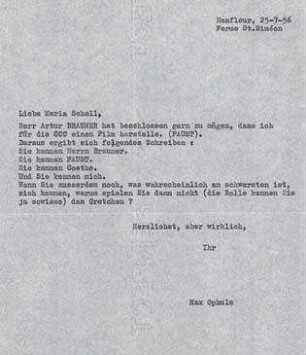 Brief von Max Ophüls (Faksimile)