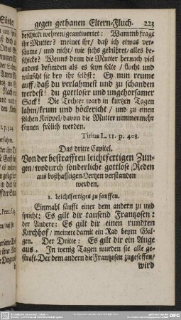 Das dritte Capitel. Von der bestrafften leichtfertigen Zungen, wodurch sonderliche gottlose Reden aus boshafftigen Hertzen verstanden werden
