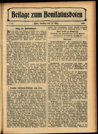 Zweite Ausgabe vom Sonntag, den 22. März 1903.