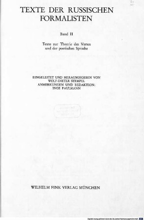 Texte der russischen Formalisten, 2. Texte zur Theorie des Verses und der poetischen Sprache