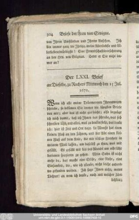 Der LXXI. Brief an Dieselbe, zu Rochers Mittwoch den 15 Jul. 1671.