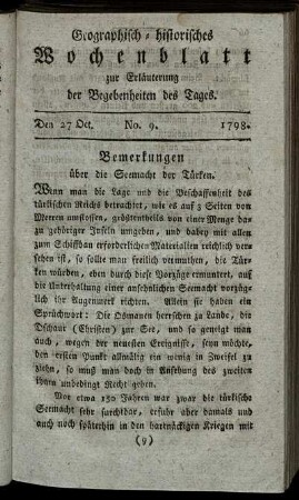 No. 9. Den 27. Oct. 1798.