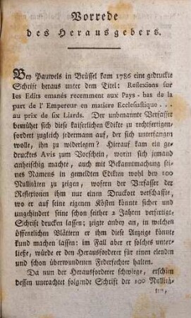 Hundert Nullitäten aus den Edikten und Verordnungen, aus den Grundsätzen der gesetzgebenden Gewalt, die unter dem Namen des Kaisers Joseph II. bis auf den 28ten September 1784 über Kirchen- und Religionssachen erschienen sind : Aus dem Französischen der zweyten verbesserten Ausgabe