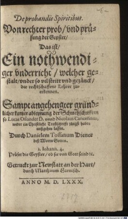 De probandis spiritibus, von rechter prob und prüfung der Geyster