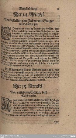 Der 14. Artickel. Von bestellung der Zechen/ mit Steiger und Schichtmeister.