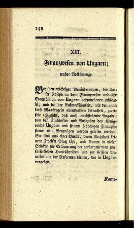 XIII: Finanzwesen von Ungarn; wahre Volksmenge.