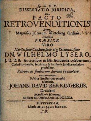 Diss. iur. de pacto retrovenditionis