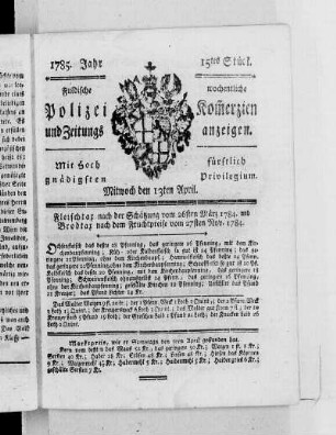 15tes Stück., Ausgabe vom 13. April 1785