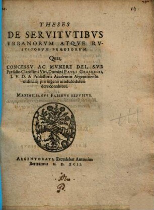 Theses de servitutibus urbanorum atque rusticorum praediorum