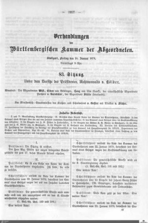 83. Sitzung, Stuttgart, 24.1.1879