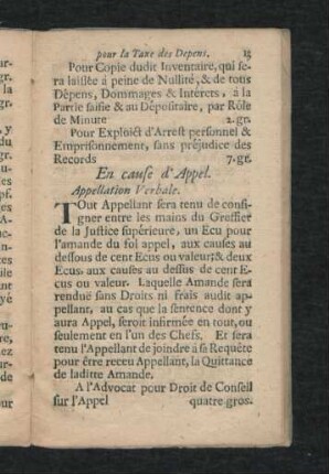 En cause d'Appel. Appellation Verbale