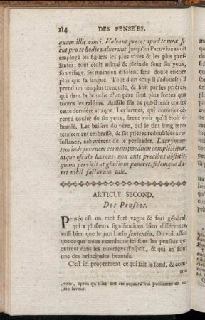 Article Second. Des Pensées.