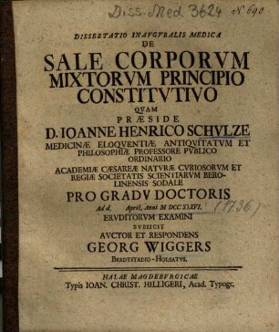 Dissertatio Inavgvralis Medica De Sale Corporvm Mixtorvm Principio Constitvtivo