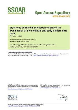 Electronic bookshelf or electronic library? An examination of the medieval and early modern data bank
