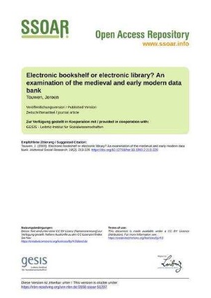 Electronic bookshelf or electronic library? An examination of the medieval and early modern data bank