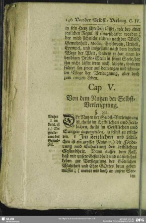 Cap V. Von dem Nutzen der Selbst-Verleugnung