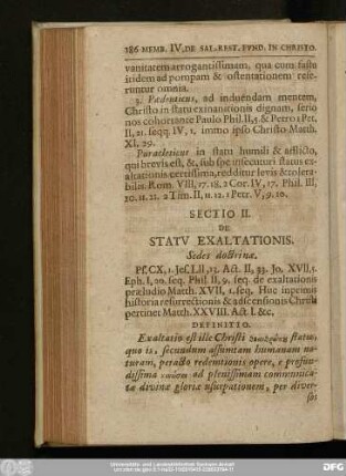 Sectio II. De Statu Exaltationis.