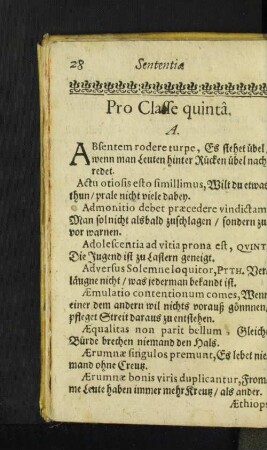 Pro Classe quintâ.