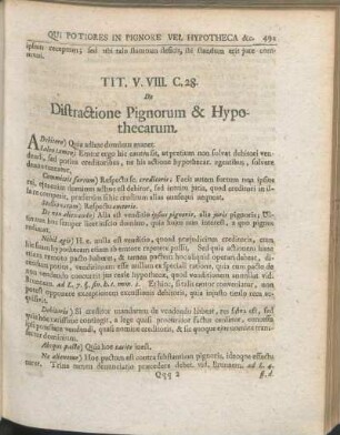Tit. V. VIII. C. 28. De Distractione Pignorum & Hypothecarum.