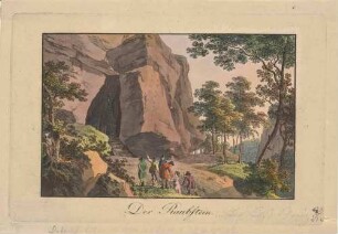 Der Raubstein (Winterstein, Hinteres Raubschloss) westlich des Zeughauses in der Sächsischen Schweiz mit dem Aufstieg zur Klufthöhle