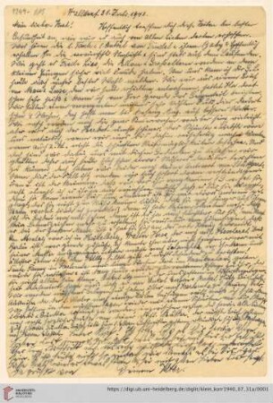 Korrespondenz von Alice und Ludwig Klein: Brief von Ludwig Klein an Kurt Klein