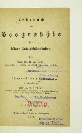 Lehrbuch der Geographie für höhere Unterrichtsanstalten